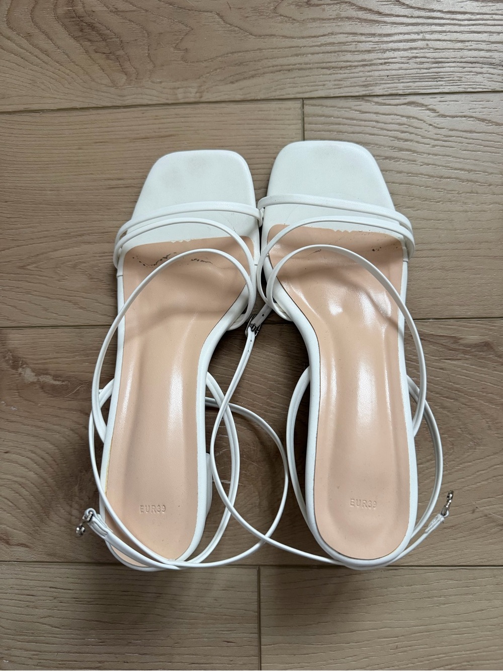 SHEIN White Strappy Square-Toe Lace-Up Heels